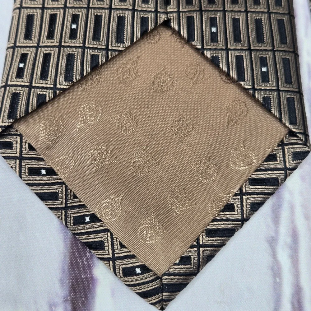 Bill Robinson Tie Gold Black Geometric 100% Silk Hand Made Dress Necktie Mens